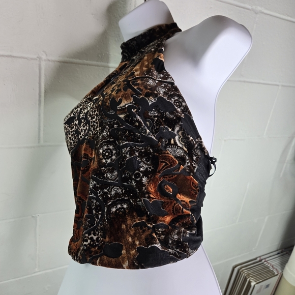 Vtg Y2k Figure Libre Burnout Velvet Halter Top - Picture 6 of 8